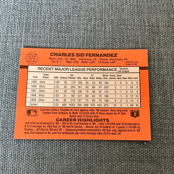 1990 Donruss New York Mets Baseball Card Trading Card - Picture 2 of 2